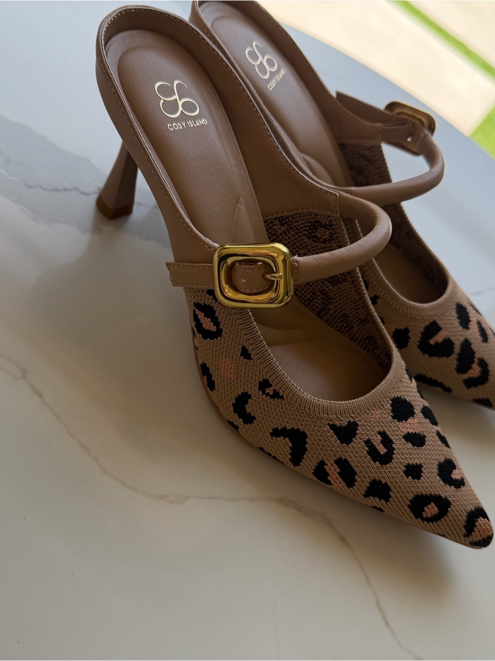 Cost Island Beige Leopard Pointed Slingback Flats - Picture 2 of 5